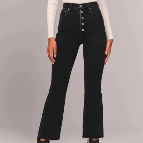 Abercrombie and Fitch Black Kick Flare Ultra High Rise Button Front Jeans - Picture 1 of 5